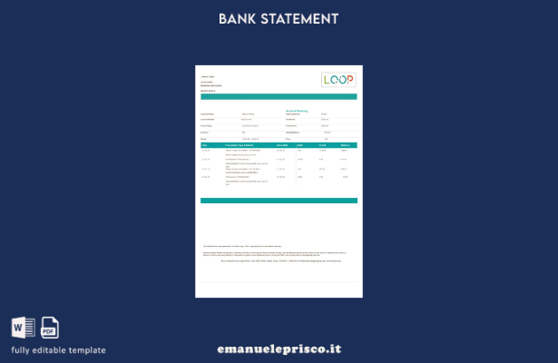 modello di parola di estratto conto bancario Kenya Loop stile verificato